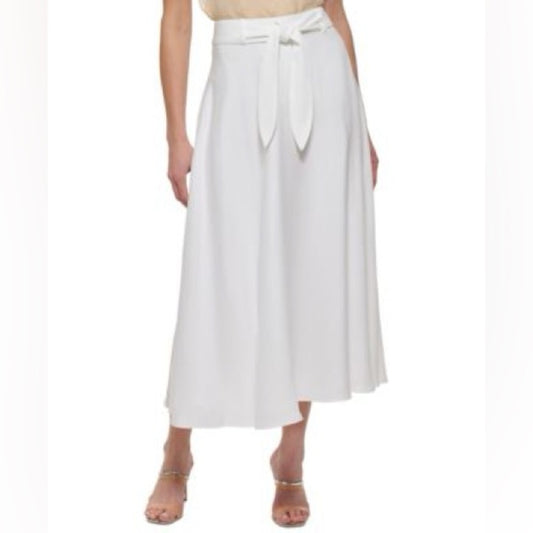 Dkny White A-Line Midi Skirt Tie Front