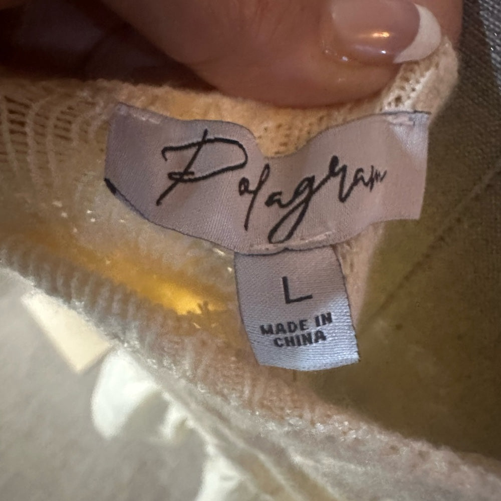 NWT SIZE L Polagram White and Pink Peplum Blouse with Puffed Sleeves