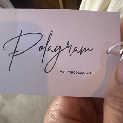 NWT SIZE L Polagram White and Pink Peplum Blouse with Puffed Sleeves