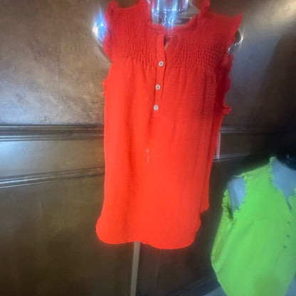 NWT SIZE S Red Smocked Cap Sleeve Polo Blouse