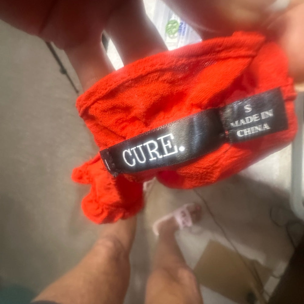 NWT SIZE S Red Smocked Cap Sleeve Polo Blouse