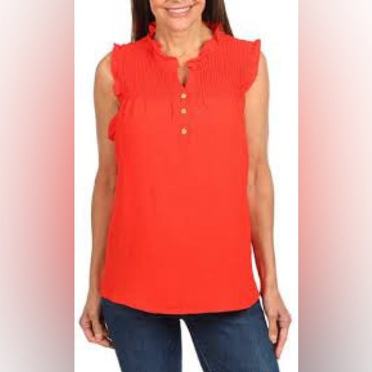 NWT SIZE S Red Smocked Cap Sleeve Polo Blouse