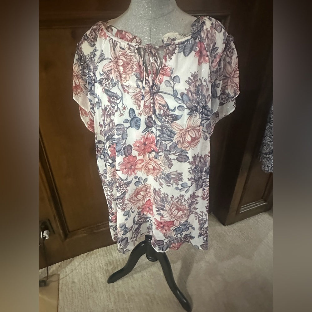 Tamara Mellon Red and White Relaxed Tie Front Blouse