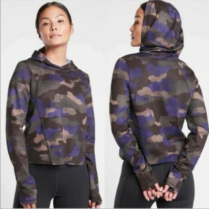 NWOT SIZE XL Athleta Purple Brown Camo Cropped Hoodie