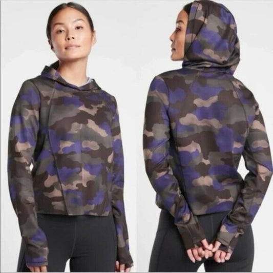 NWOT SIZE XL Athleta Purple Brown Camo Cropped Hoodie