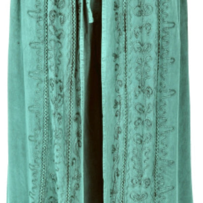 Green Wide-Leg Pants with High Waist and Silky Finish