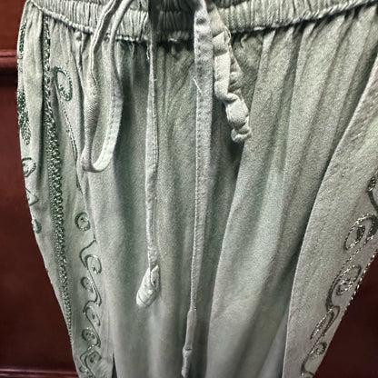 Green Wide-Leg Pants with High Waist and Silky Finish