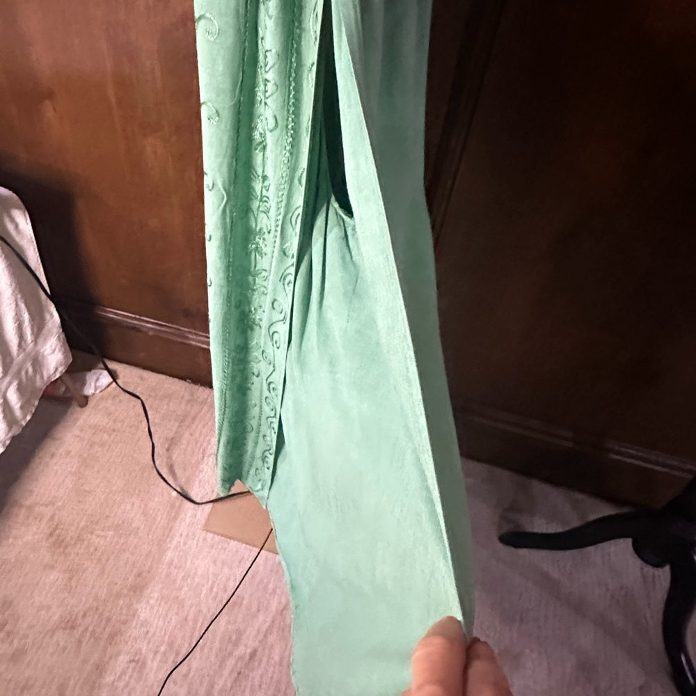 Green Wide-Leg Pants with High Waist and Silky Finish