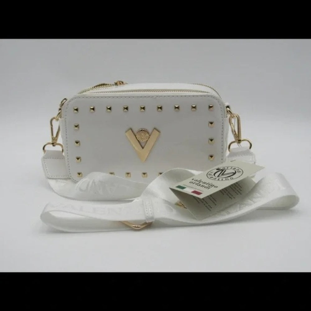 NEW Valentina Gold and White Crossbody Bag with V-Shaped Embellishment