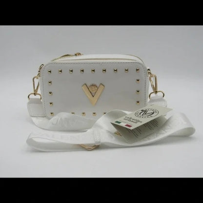 NEW Valentina Gold and White Crossbody Bag with V-Shaped Embellishment
