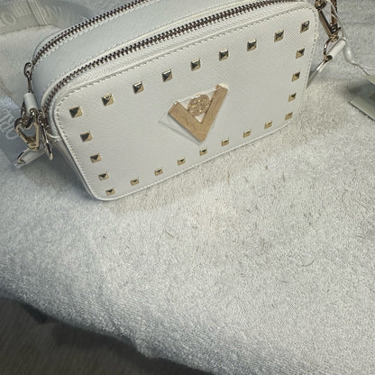NEW Valentina Gold and White Crossbody Bag with V-Shaped Embellishment