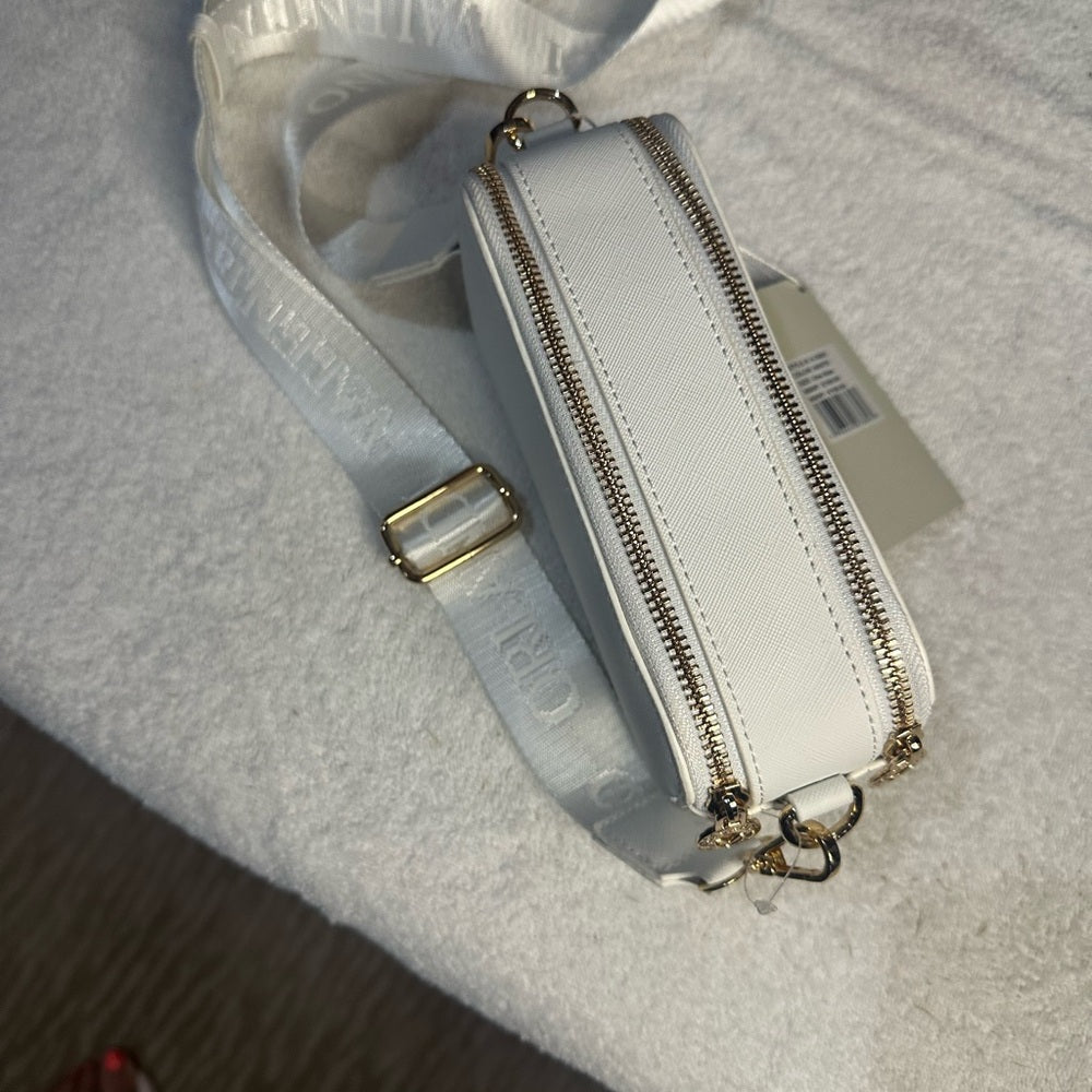 NEW Valentina Gold and White Crossbody Bag with V-Shaped Embellishment