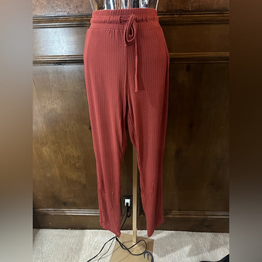 SIZE M Paper Tee Brown Track Pants with Ribbed Knit and Tapered Leg