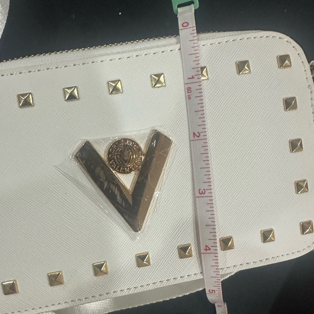 NEW Valentina Gold and White Crossbody Bag with V-Shaped Embellishment
