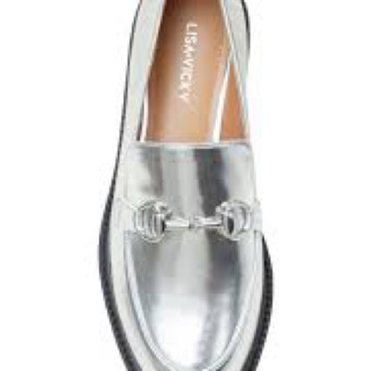 129 133. Silver Metallic Flats with Horsebit Detail