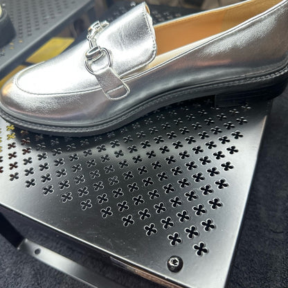 129 133. Silver Metallic Flats with Horsebit Detail
