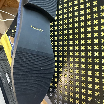 130.Blue and Gold Denim Loafers with Horsebit Detail