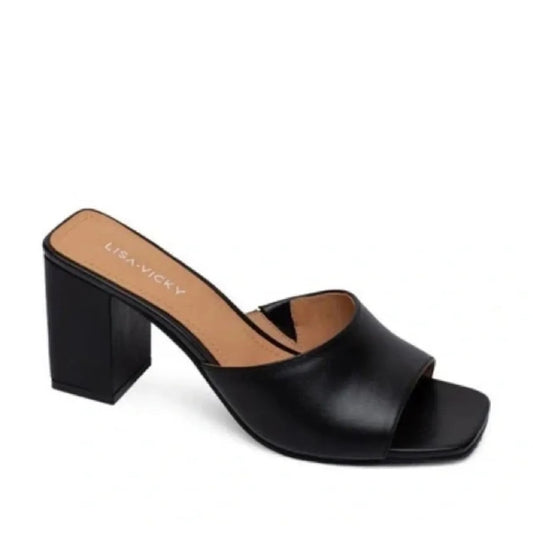 143.New Size 7.5 Black Minimalist Block Heel Shoes