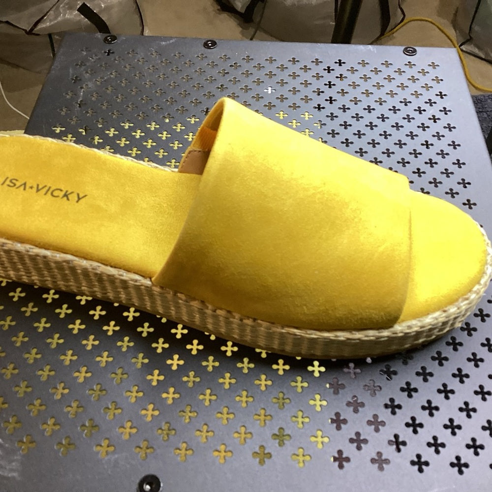137. 135. NEW SIZE 8 Mustard Yellow Suede Mules with Cork Wedge