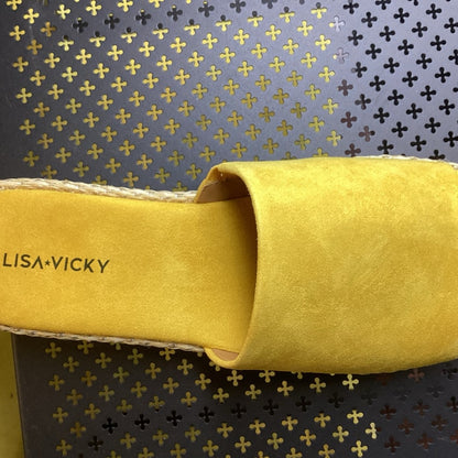 137. 135. NEW SIZE 8 Mustard Yellow Suede Mules with Cork Wedge