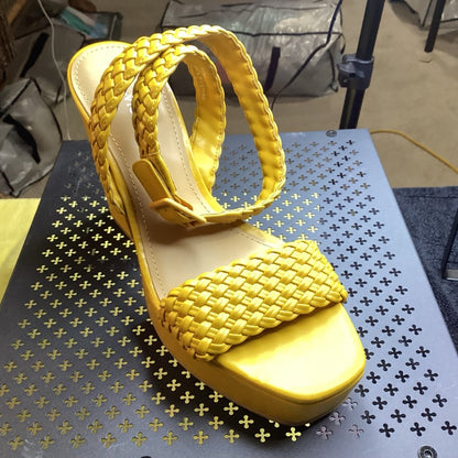 167. NEW SIZE 9.5 Yellow Block Heel Sandals with Braided Texture