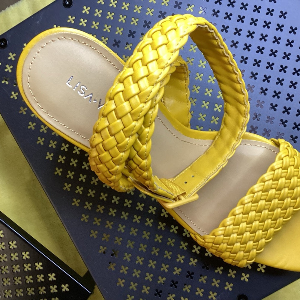 167. NEW SIZE 9.5 Yellow Block Heel Sandals with Braided Texture