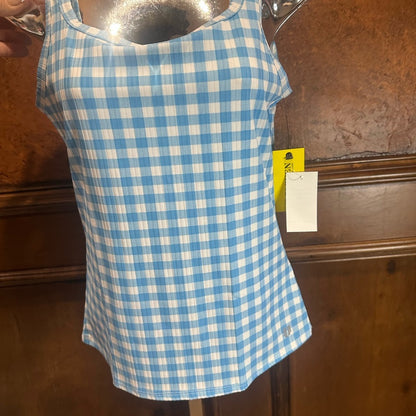 NWT SIZE XS/M EleVen by Venus Williams Blue and White Checkered Muscle Tee
