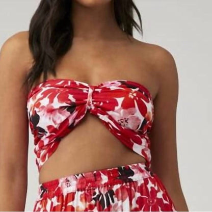 NWT SIZE XS/S-M/L Tiare Hawaii Red and White Crop Top with Sweetheart Neckline