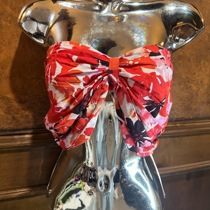 NWT SIZE XS/S-M/L Tiare Hawaii Red and White Crop Top with Sweetheart Neckline