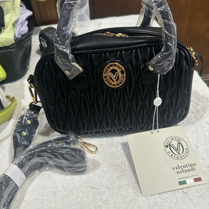 NEW Valentina Black Crossbody Bag with Textured Leather