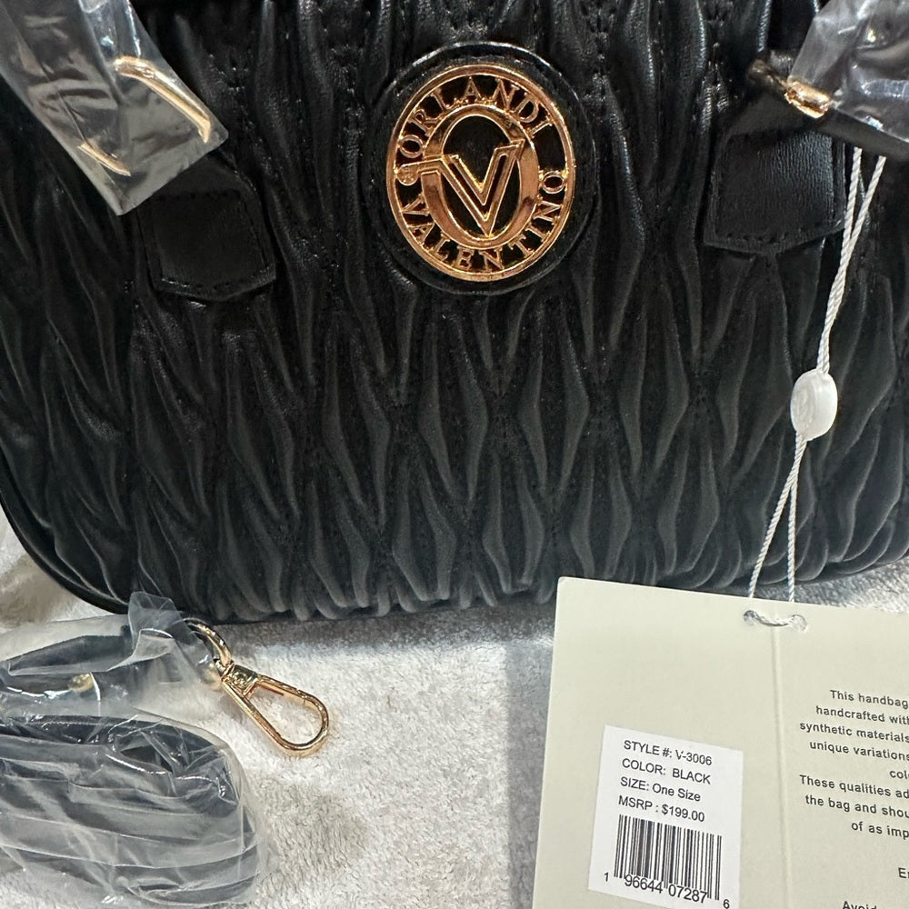 NEW Valentina Black Crossbody Bag with Textured Leather