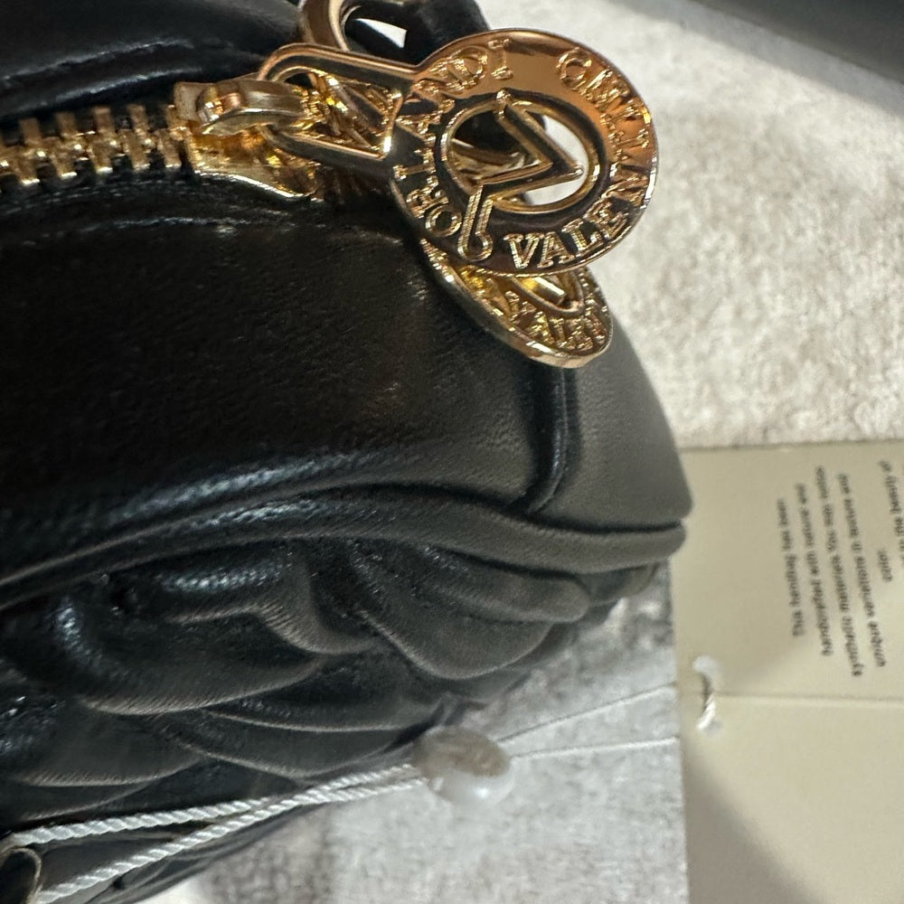 NEW Valentina Black Crossbody Bag with Textured Leather