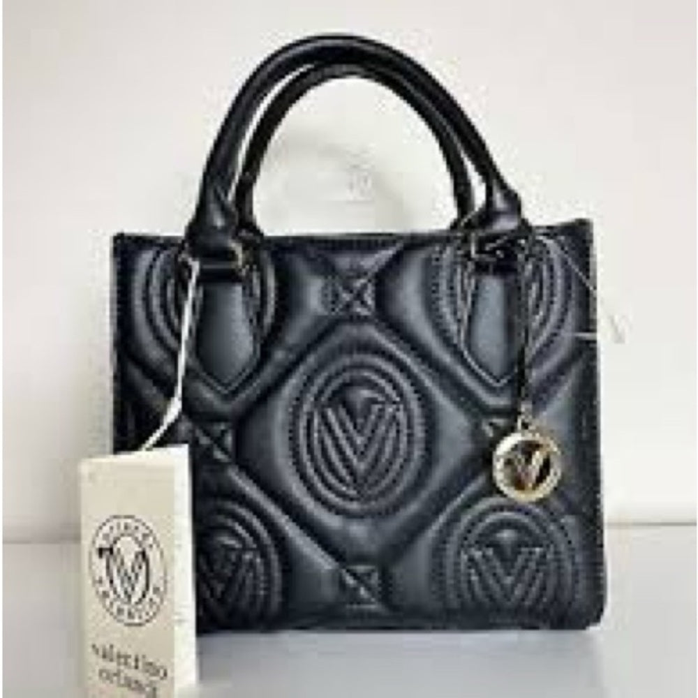 NEW Valentina Black Quilted Tote with Gold Hardware