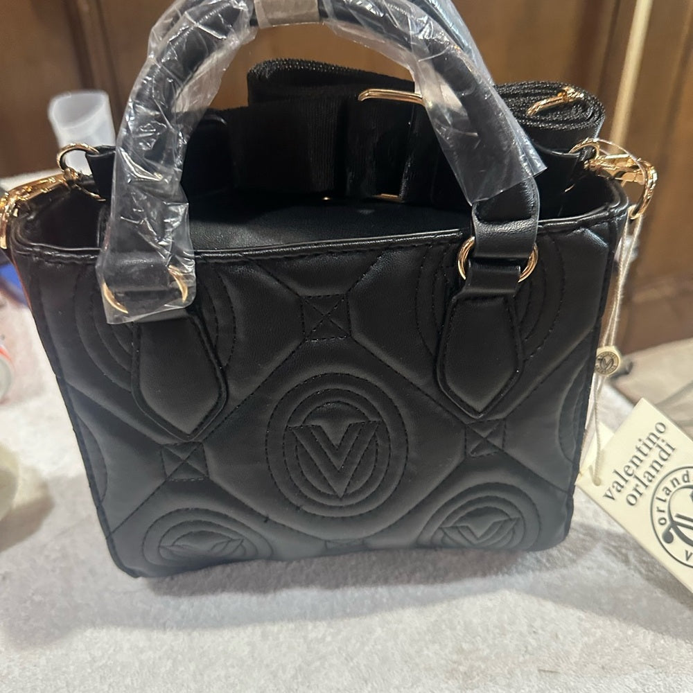 NEW Valentina Black Quilted Tote with Gold Hardware