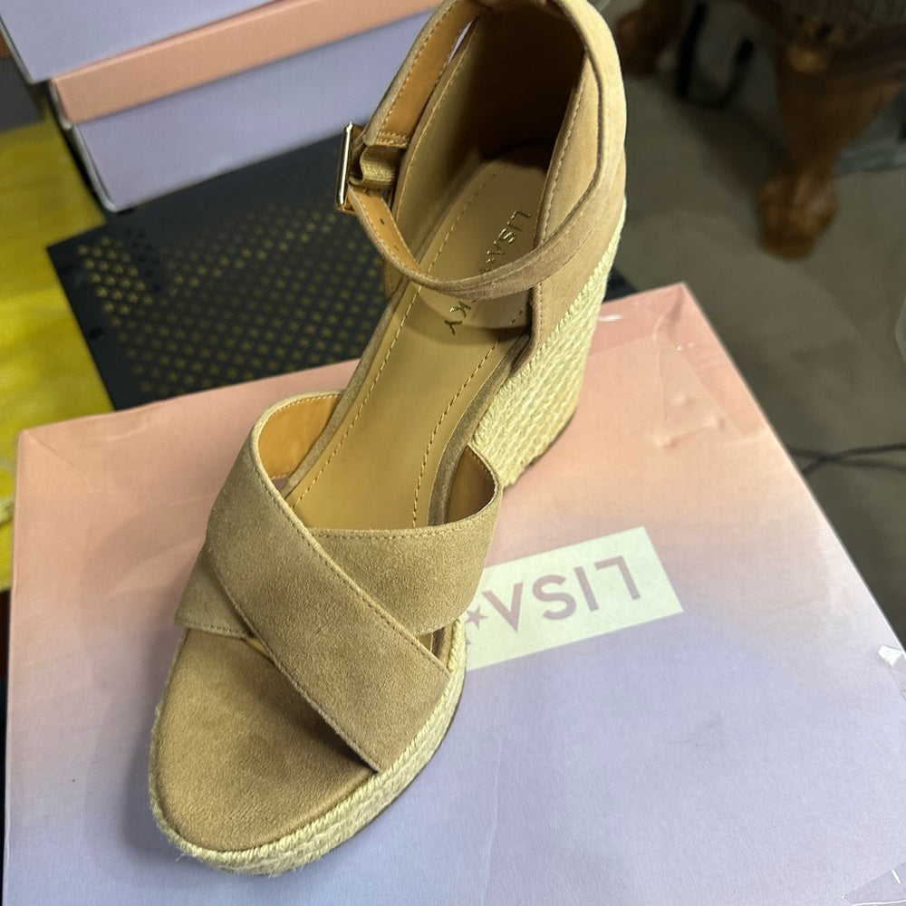 171.172.173.174.175.176.177..NEW Tan Espadrille Wedges with Crisscross Straps