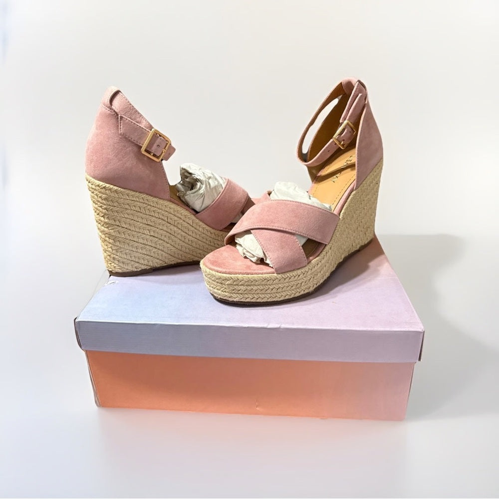 178.179. NEW SIZE- 6.5/7.5 Gems-V  Pink Wedge Sandals with Ankle Strap