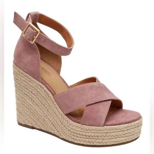 178.179. NEW SIZE- 6.5/7.5 Gems-V  Pink Wedge Sandals with Ankle Strap