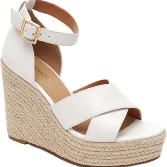 180. NEW SIZE 6.5 Aldo White Wedge Espadrilles with Ankle Strap