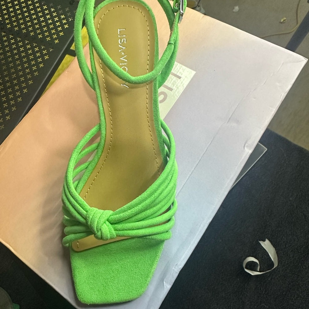 181. NEW SIZE 6.5 Vibrant Green Strappy Heels with Tapered Heel