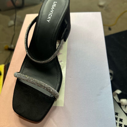 187.188. NEW SIZE 7.5-8 Elegant Black and Silver Crystal Embellished Heels