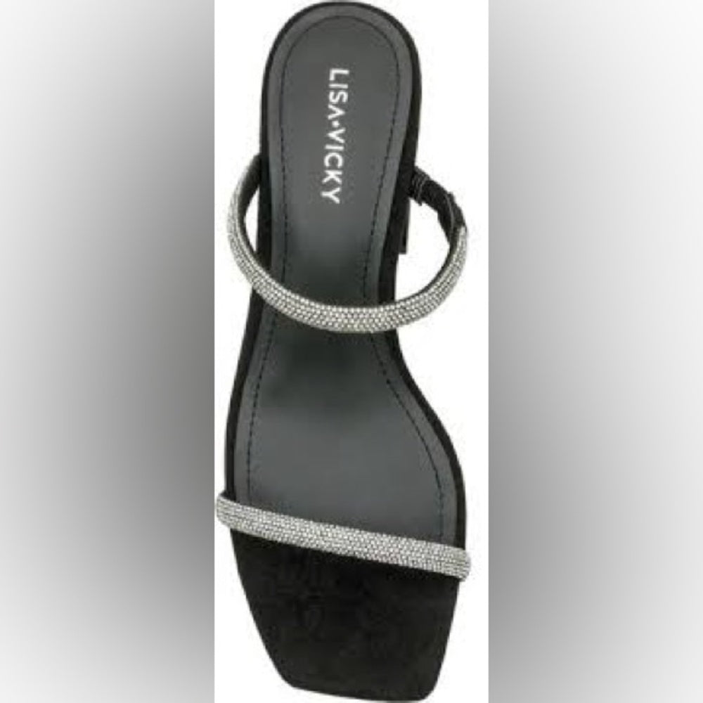 187.188. NEW SIZE 7.5-8 Elegant Black and Silver Crystal Embellished Heels