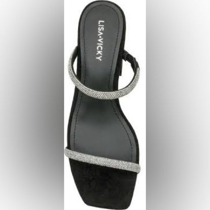 187.188. NEW SIZE 7.5-8 Elegant Black and Silver Crystal Embellished Heels