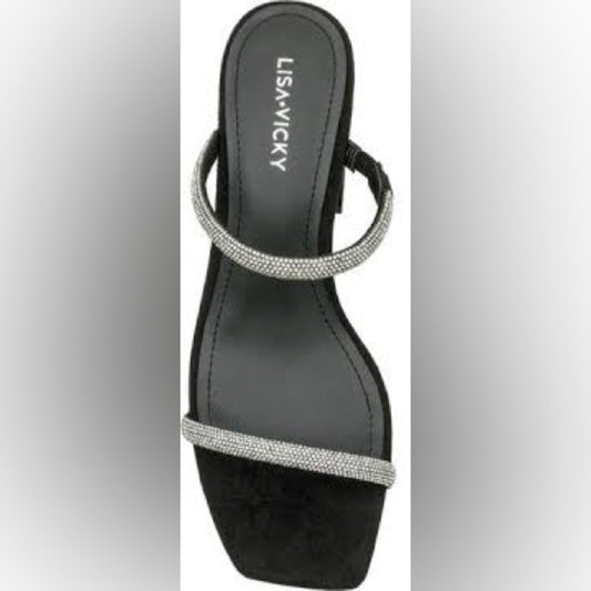 187.188. NEW SIZE 7.5-8 Elegant Black and Silver Crystal Embellished Heels