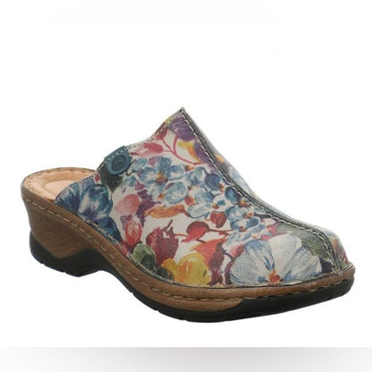 190. NEW SIZE 6/6.5 Josef Seibel Red and Blue Floral Mules Slip-On Comfort