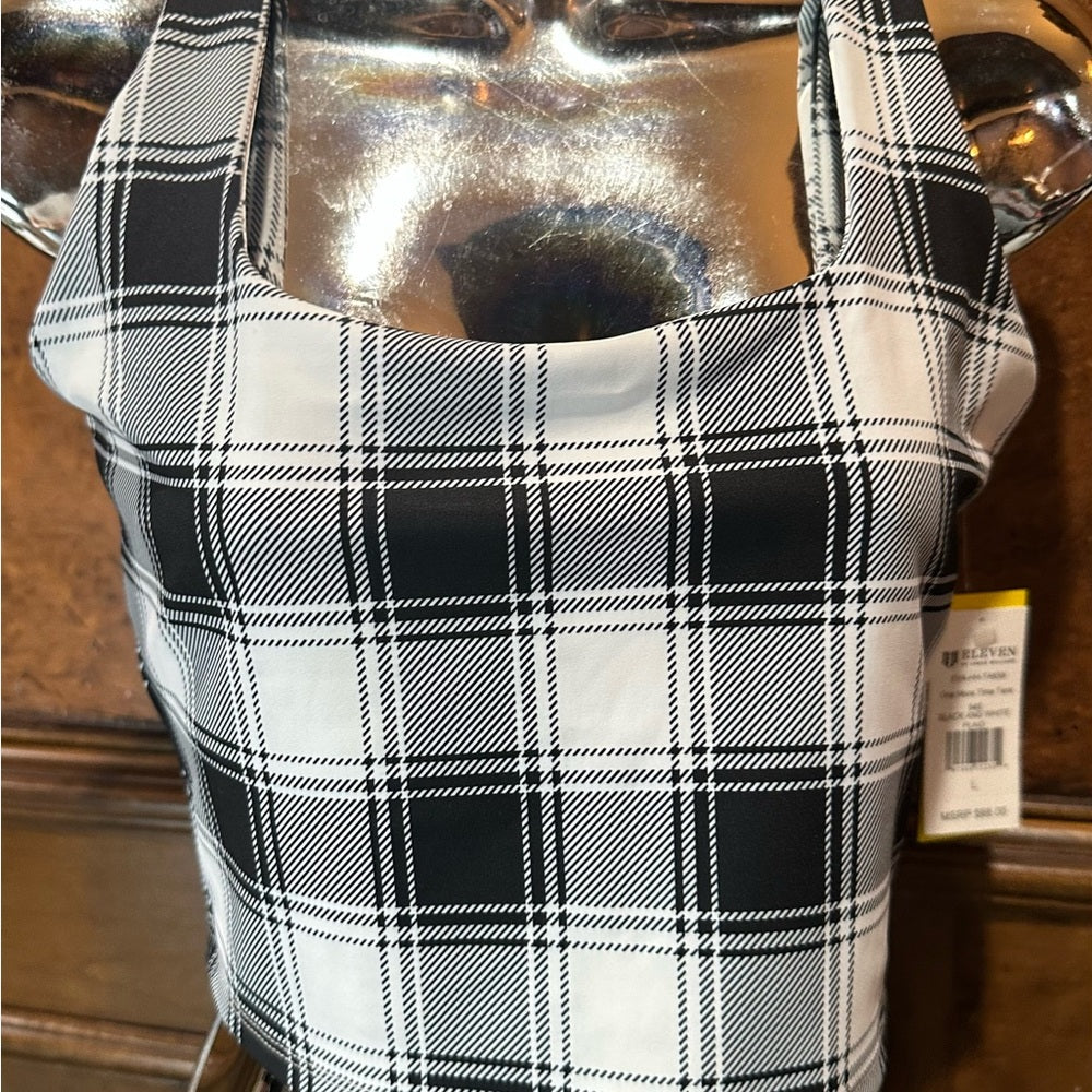 NWT SIZE L EleVen by Venus Williams Black and White Plaid Crop Top