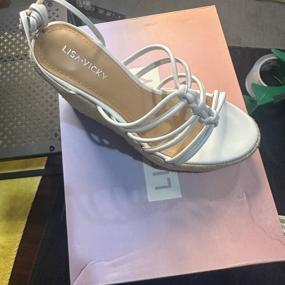 205. NEW SIZE 7 Gaze White Tan Espadrille Platform Sandals