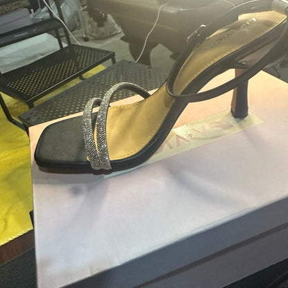 209. NEW SIZE 10 Sophisticated Black and Silver Heels with Sparkling Straps
