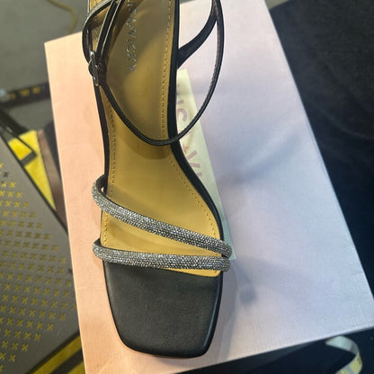 209. NEW SIZE 10 Sophisticated Black and Silver Heels with Sparkling Straps