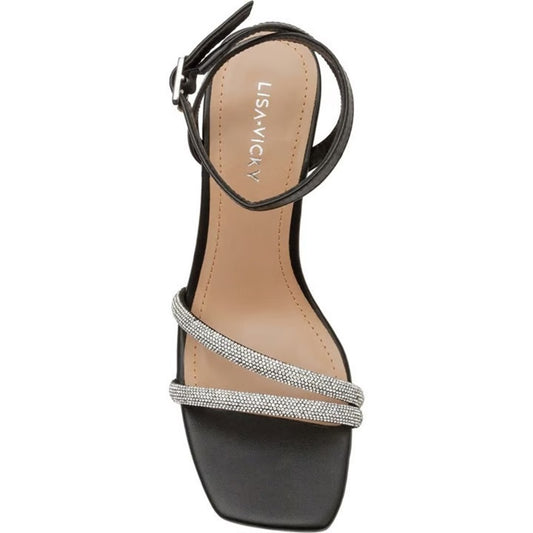 209. NEW SIZE 10 Sophisticated Black and Silver Heels with Sparkling Straps