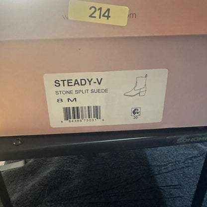 214. NEW SIZE 8 Rugged Gray Heeled Boots with Ankle-Height Design